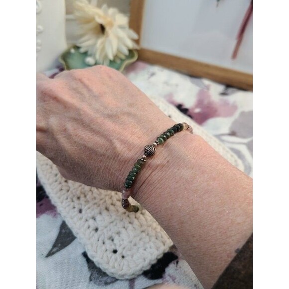 Watermelon Tourmaline Bracelet 925 Sterling Silver 7.5–8" Faceted Beads Handmade - Picture 2 of 9